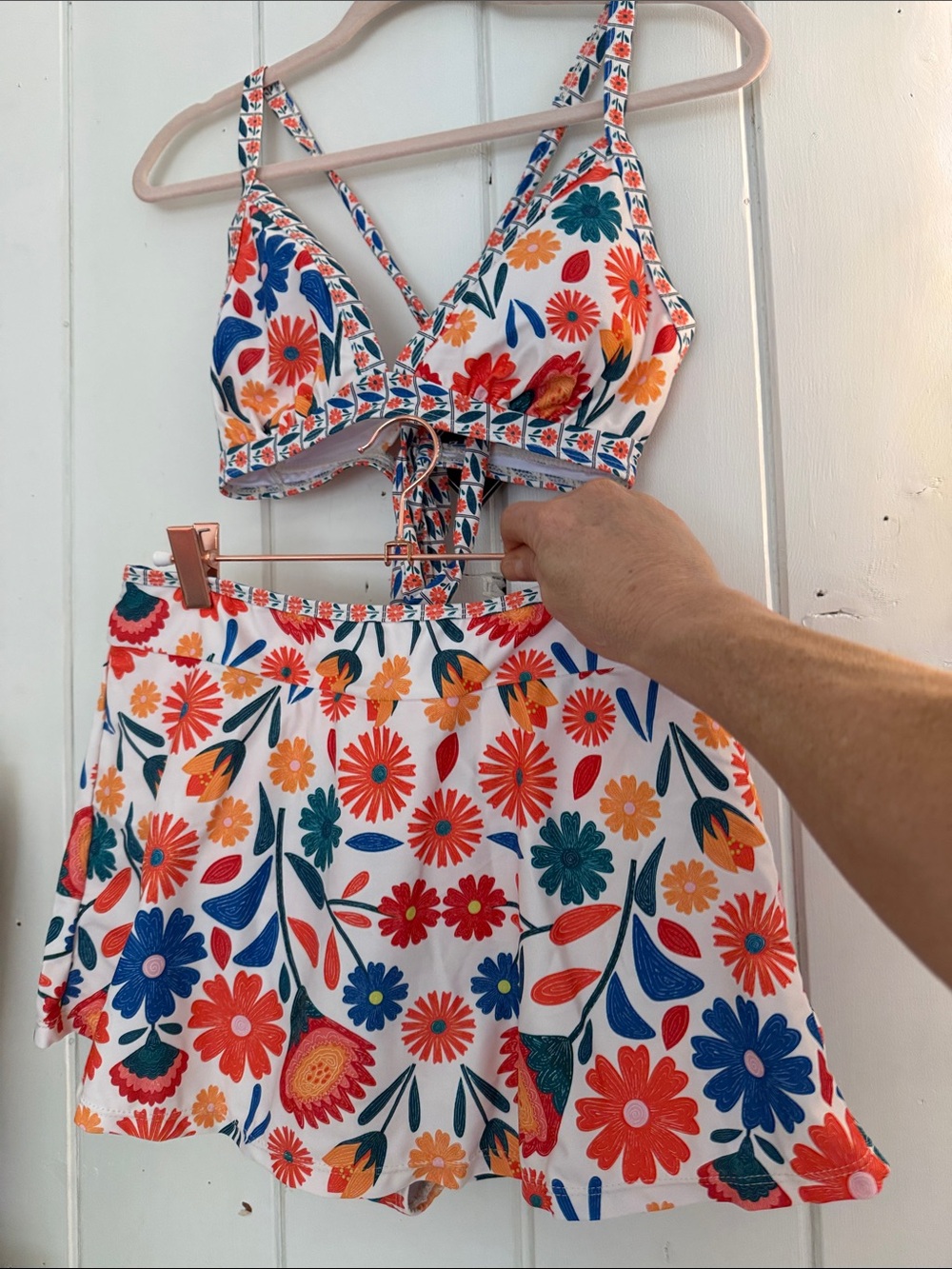 Zaful White Floral Bikini Set with Red, Blue & Yellow Flowers